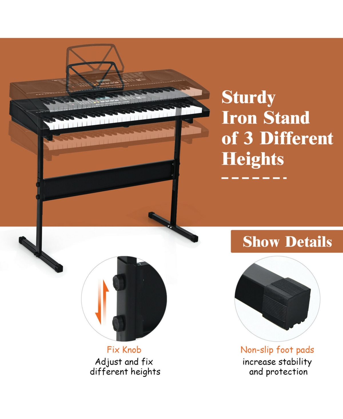 Sugift 61-Key Portable Electronic Keyboard Piano with Stand and Stool
