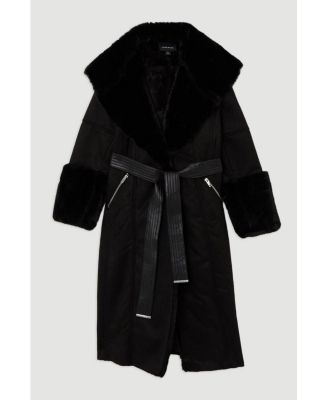 Women's Faux Shearling Belted Midi Coat