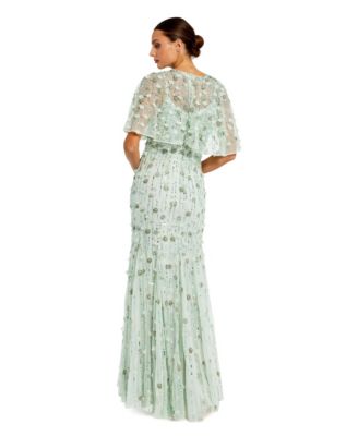 Women's Embellished Illusion Cape Sleeve Trumpet Gown