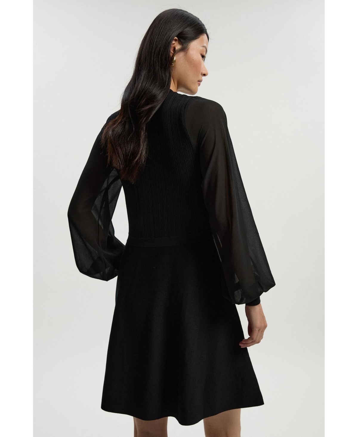 Karen Millen Women's Chiffon Sleeve Mini Knit Dress