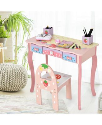 Kids Vanity Princess Makeup Dressing Table Chair Set with Tri-fold Mirror, White