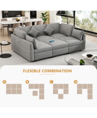 86.6" Sectional Sofa w/ Ottoman & USB Ports