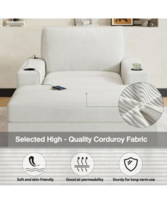 Oversized Corduroy Chaise Lounge with Storage Ottoman, Cup Holders & USB