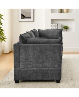 Cloud 4-Seat Chenille Sofa Sleeper with Ottomans & Pillows (Grey)