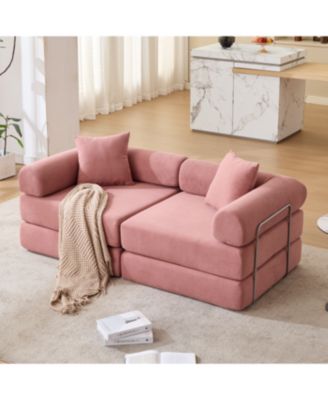 Pink Corduroy Modular Sofa Bed for Apartments