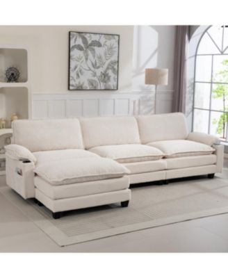 Modern 3+1 L-Shaped Corduroy Sofa with Ottoman, Cloud Couch for Living Room.