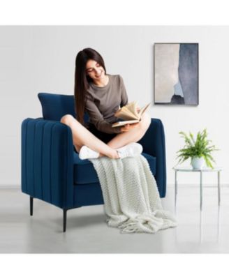 Velvet Accent Chair with Metal Legs and Pillow