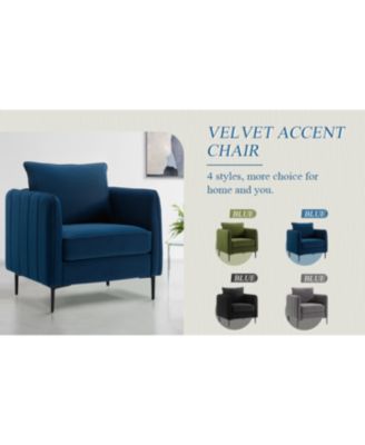 Velvet Accent Chair with Metal Legs and Pillow