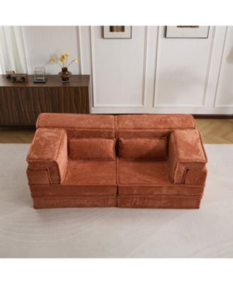 Orange Compression Sofa, Convertible Floor Sofa Bed, Modular Sectional