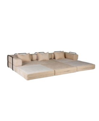 Compression Sofa, Convertible Floor Sofa Bed, Modular Sectional, No Assembly, Chenille, Beige