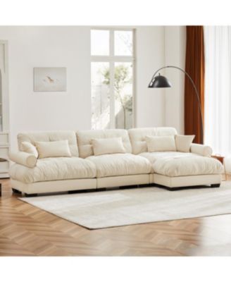 Streamdale Super Comfort Oversized Modular Velvet Sectional Sofa with Movable Ottoman, Cream