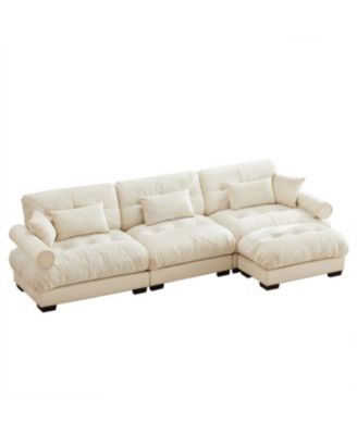 Streamdale Super Comfort Oversized Modular Velvet Sectional Sofa with Movable Ottoman, Cream