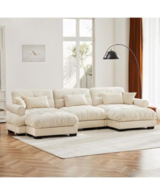 Streamdale U Shape Modular Sectional Sofa Couch with Two Movable Ottomans, Cream