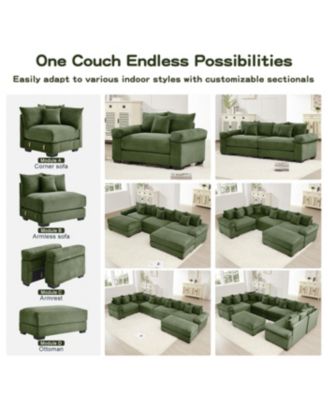 170" Oversized Cloud Modular L-Shape Sectional Couch, Soft Corduroy, Green