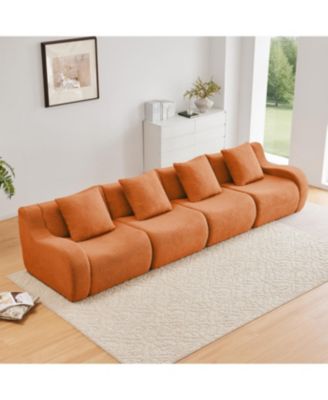 4-Seat Boneless Sofa, Teddy Fabric, No Assembly, Orange