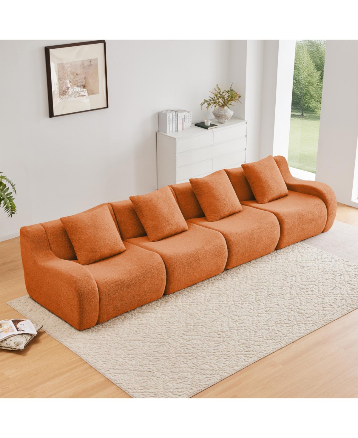 Streamdale Furniture 4-Seat Boneless Sofa, Teddy Fabric, No Assembly, Orange