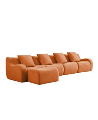 L-Shaped 4-Seat Boneless Sofa, Teddy Fabric, No Assembly, Orange
