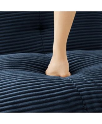 Streamdale Blue 82" Modern L-Shaped Corduroy Sectional Sofa with Ottoman