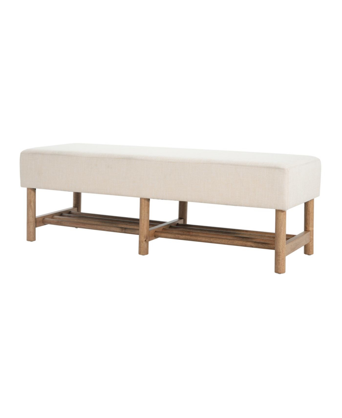 Streamdale Furniture Rectangular Upholstered Linen Fabric Ottoman Bench, Solid Wood Legs, Beige