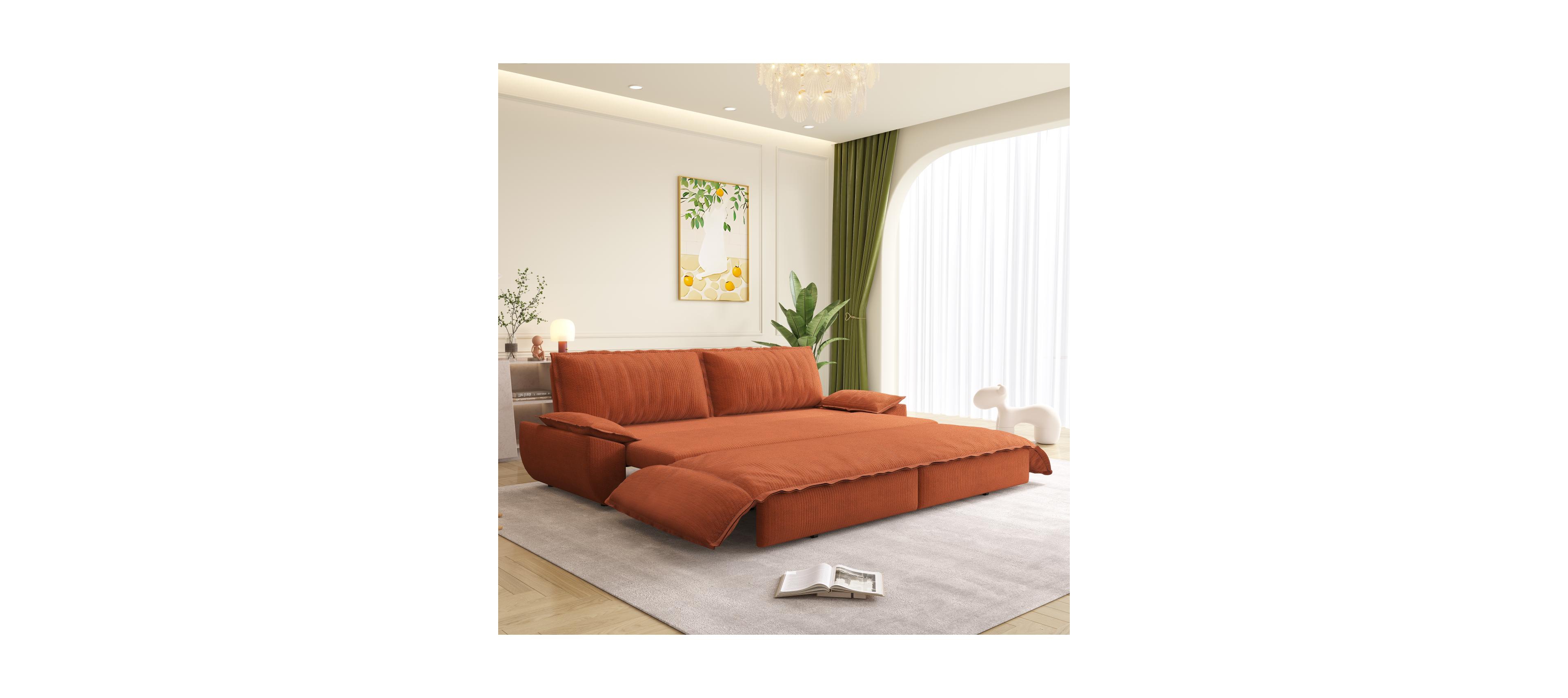 Streamdale Furniture Orange 73.2" Queen Pull Out Sofa Bed, 3-in-1 Convertible Sleeper