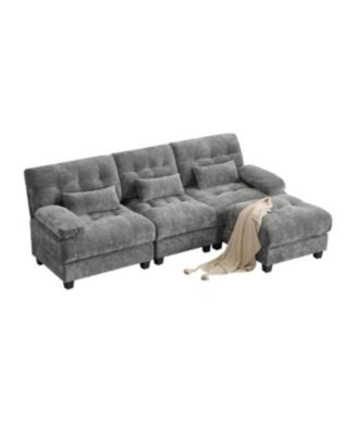 93" 3+1 Seater Sofa w/ Ottoman, Adjustable Backrest, 350lb/Seat, Chenille