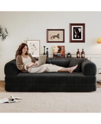 Corduroy Compression Sofa Bed with Pillow Back Support, Black