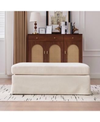 Streamdale Beige Chenille Ottoman with Black Metal Legs