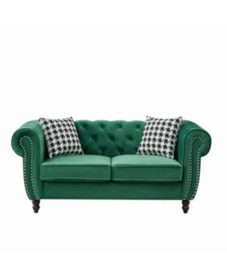 Streamdale Chesterfield Velvet Sofa with Roll Armrest & Nailhead, Green
