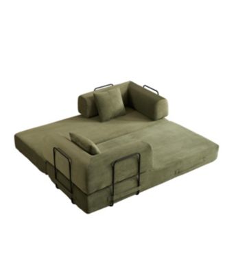 Streamdale Green Corduroy Convertible Sleeper Sofa Bed with Pillow