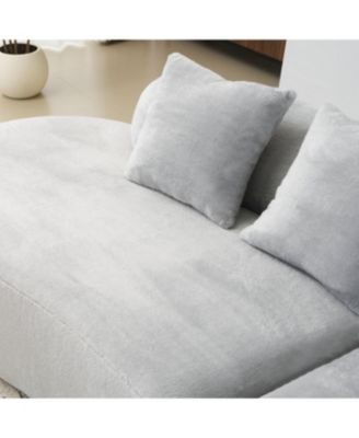 Streamdale Modern curved flannelette sofa with pillows in light gray.