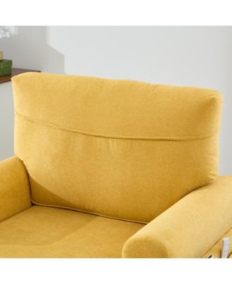 Modern Minimalist Chenille Chaise Lounge Recliner Single Sofa with Wooden Legs & Storage Pockets