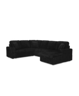 Streamdale Black U-shaped Corduroy Sofa with Pull-out Bed & Storage Chaise