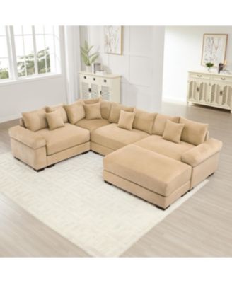 Oversized Cloud Modular Sectional Couch with Ottoman, Camel