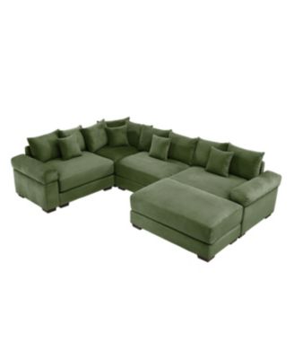 Oversized Cloud Modular Sectional Couch with Ottoman, Green