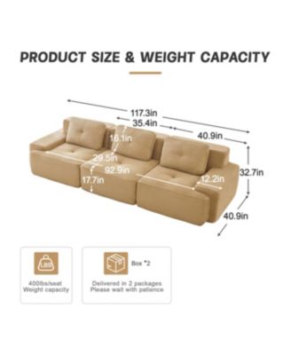 Modern Modular Sectional Sofa, Corduroy Fabric, Oversized 3-Seater Couch, Camel