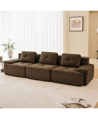 Modern Modular Sectional Sofa, Corduroy Fabric, Oversized 3-Seater Couch, Brown