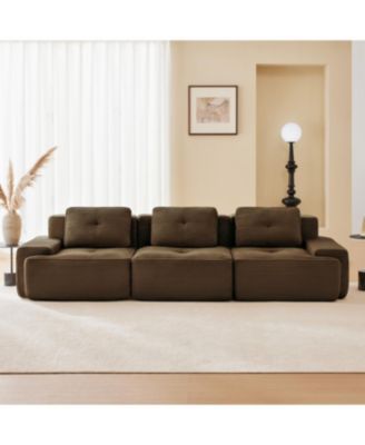 Modern Modular Sectional Sofa, Corduroy Fabric, Oversized 3-Seater Couch, Brown