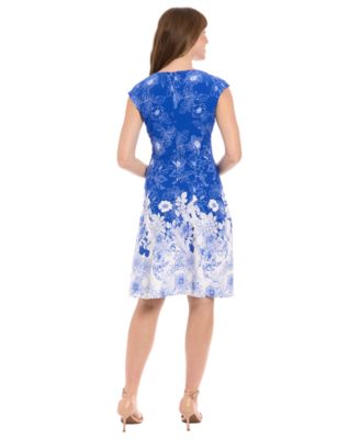 Women's Floral Jewel-Neck Fit & Flare Dress