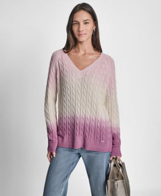 Women's Deep Dye V-Neck Cable Sweater