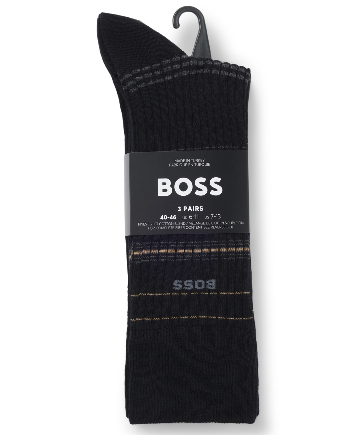 Hugo Boss Men's Ribbed Stripe Socks, 3-Pack