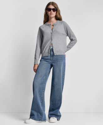 Women's Rhinestone Button-Front Crewneck Cardigan