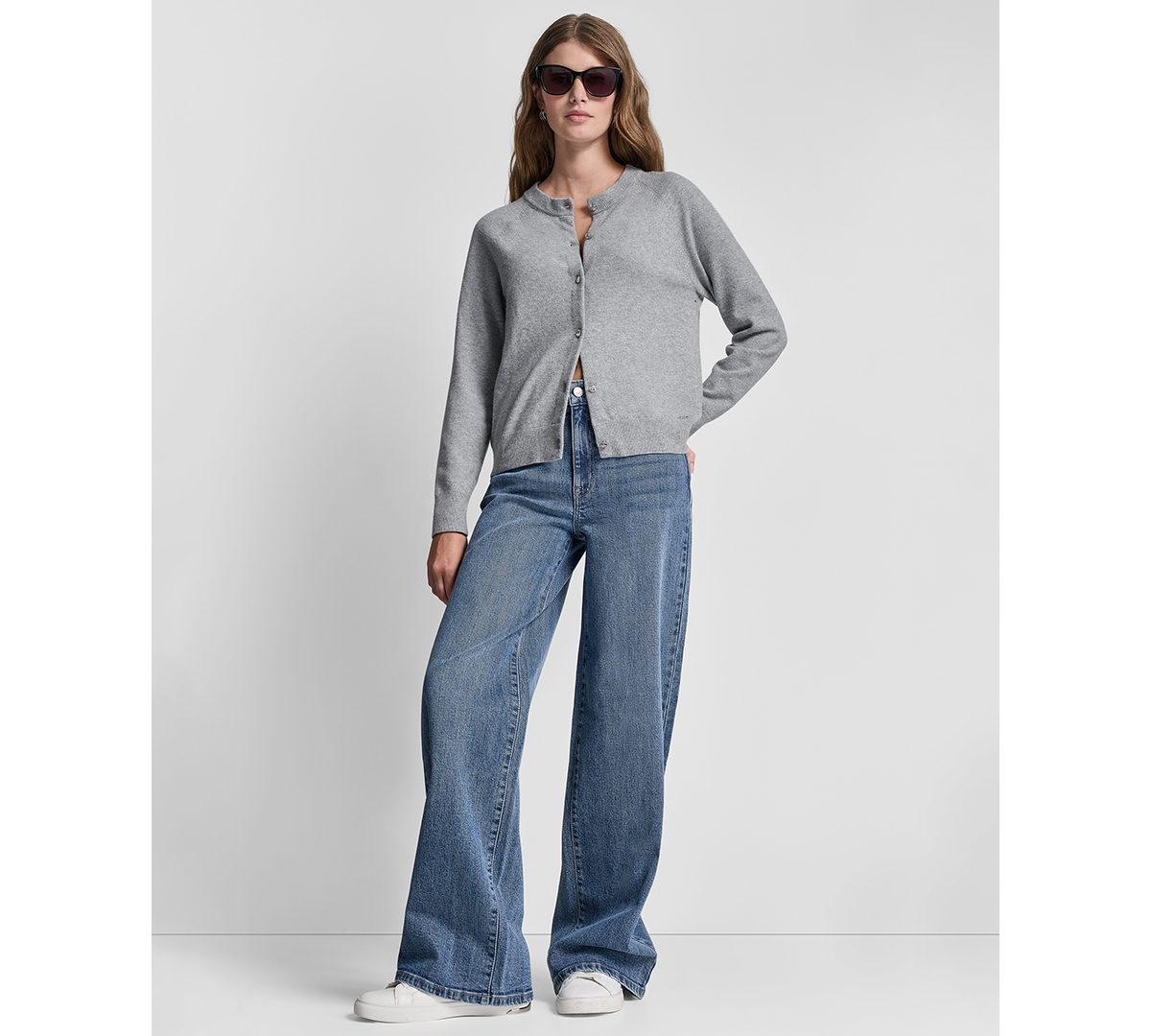 Dkny Jeans Women's Rhinestone Button-Front Crewneck Cardigan