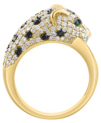White, Black Diamond (1-3/8 ct. t.w.) and Emerald Accent Ring in 14k Yellow Gold