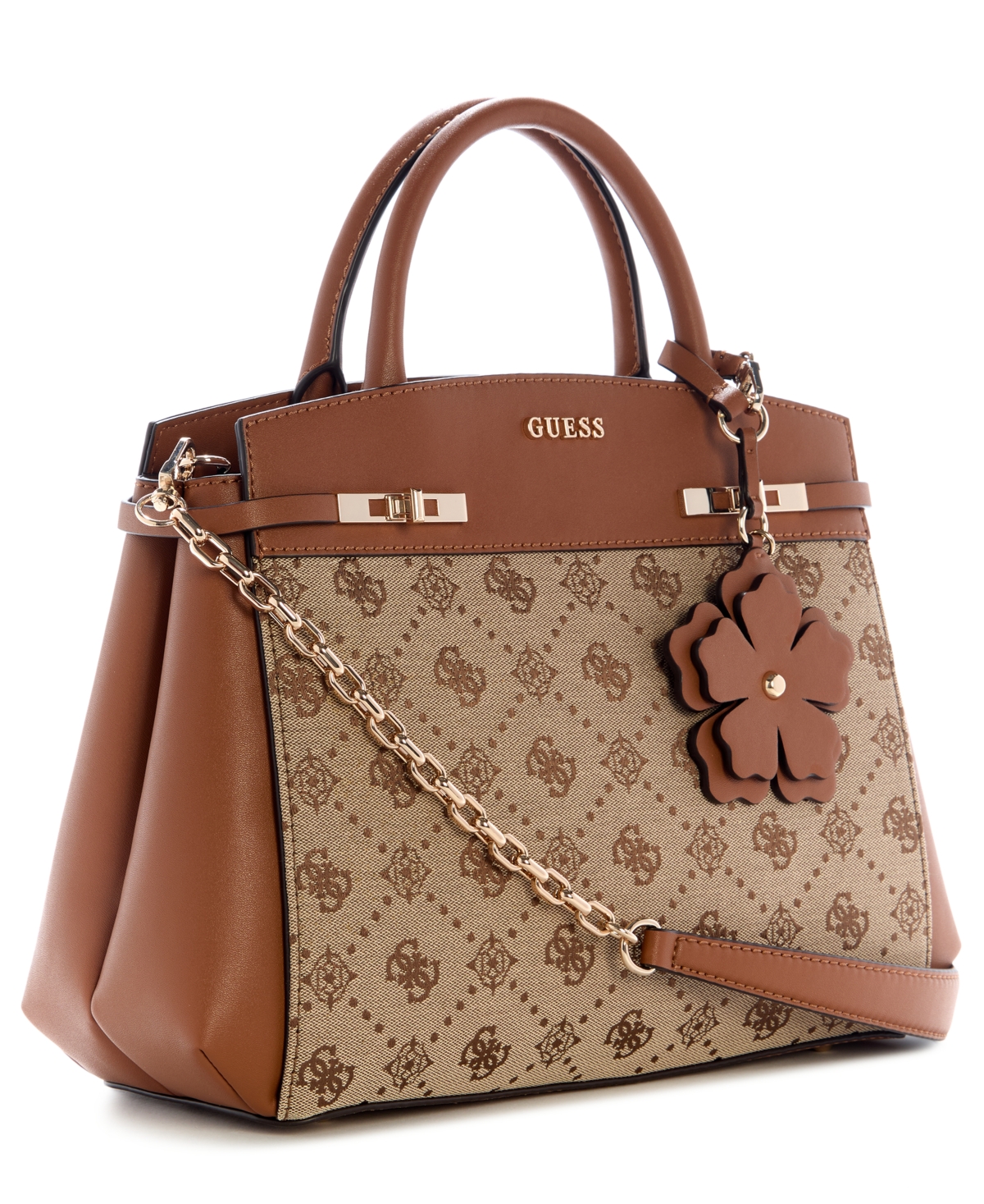 Guess Melinda Logo Medium Tri Comp Satchel Bag In Brown