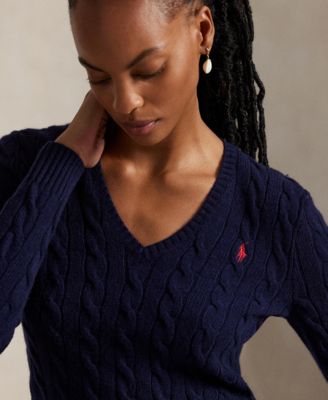 Women's Cable Wool-Cashmere V-neck Sweater