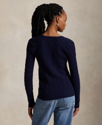 Women's Cable Wool-Cashmere V-neck Sweater
