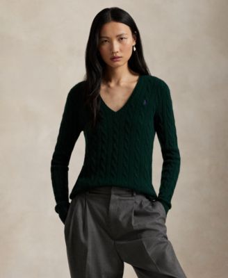 Women's Cable Wool-Cashmere V-neck Sweater