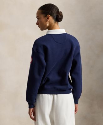 Women's Team USA Polo-Collar Fleece Pullover Sweatshirt