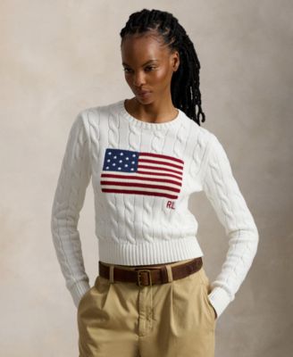 Women's Flag Cable-Knit Cropped Sweater