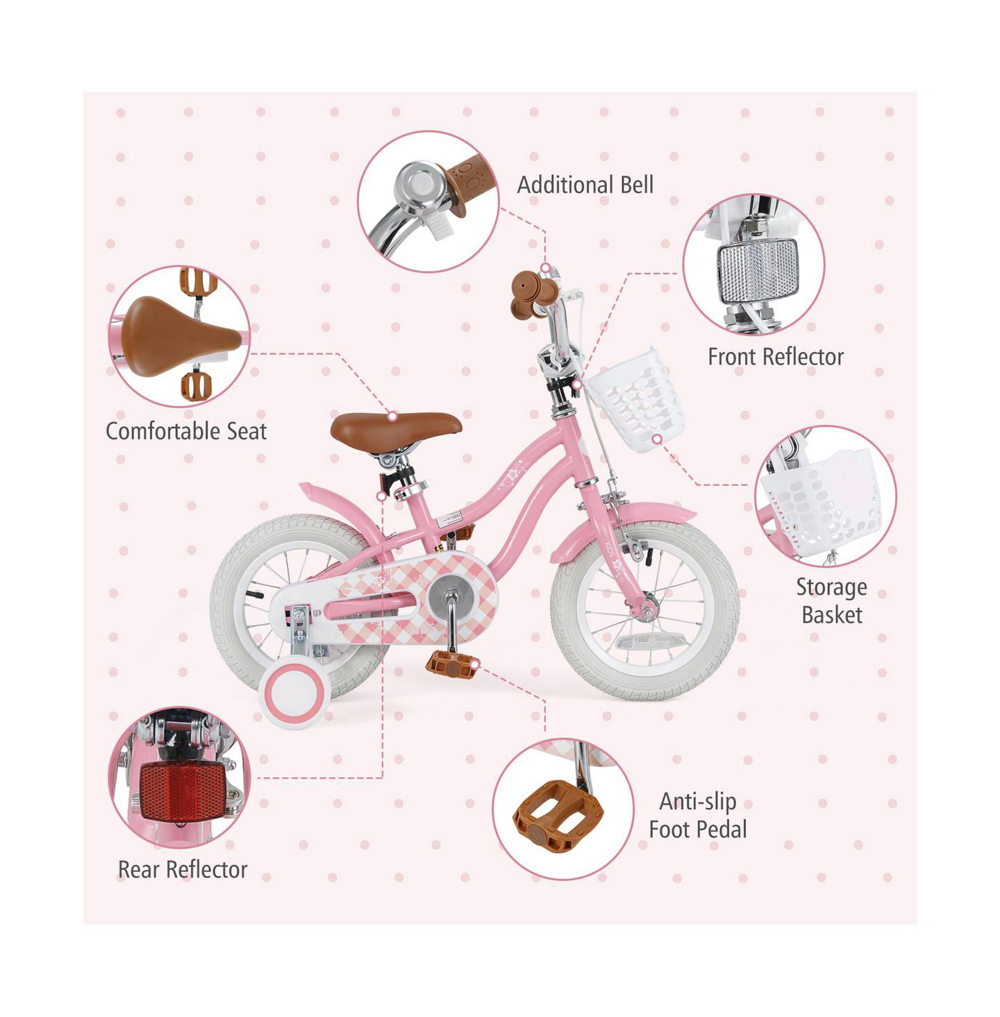 Детская игрушка SUGIFT 12 Inch Kids Bike with Removable Training Wheels and Dual Brakes, Ages 3-4, цвет: Розовый — фото 10
